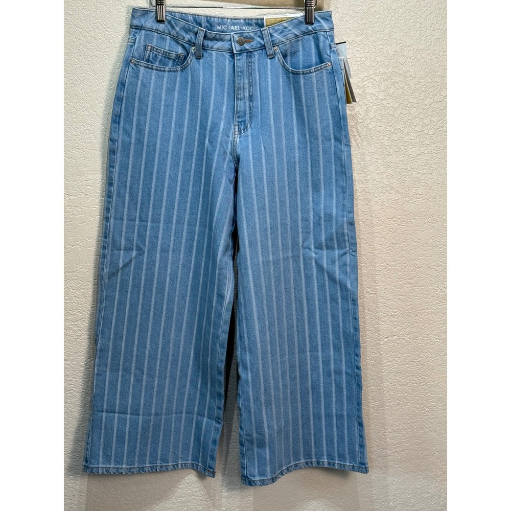 Michael Kors Carmen Crop Wide Leg Pinstripe Jeans Light Indigo Size 6 NWT